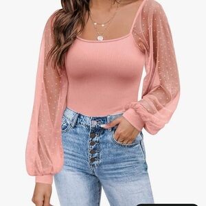 Chic Blush Sheer Sleeve Blouse